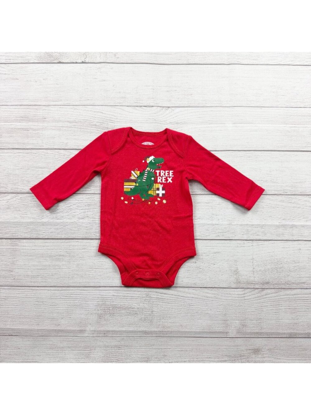 Holiday Time Baby Tree Rex Christmas Bodysuit Red Long-Sleeve 3-6 Months